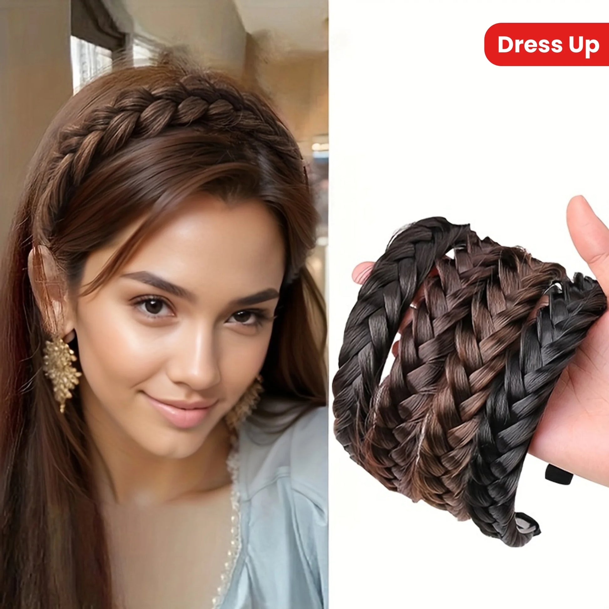 Elegant Bohemian Braided Wig Headband for Women - Non-Slip Teeth Design, Vintage/Boho Style, Plastic Hair Badiee Stylez