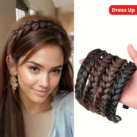 Elegant Bohemian Braided Wig Headband for Women - Non-Slip Teeth Design, Vintage/Boho Style, Plastic Hair Badiee Stylez