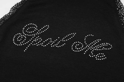 Lygens Halter Rhinestone Diampnds Lace Backless Sleeveelss Women'S Tops Tshirts Y2K Wholesale Casual Solid Fashion Clothing