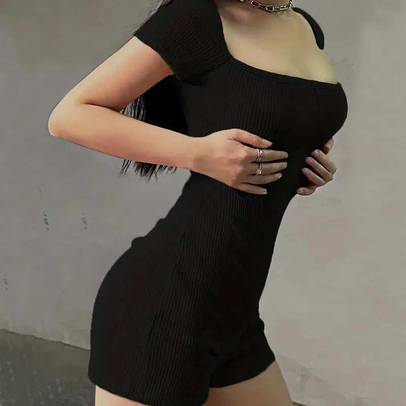 Women's Rompers Short Sleeve Solid Skinny Bodycon Jumpsuits Shorts Fashion Sports Fitness Casual Activity Streetwear Overalls