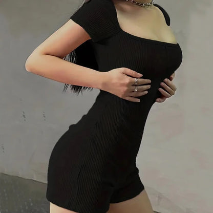 Women's Rompers Short Sleeve Solid Skinny Bodycon Jumpsuits Shorts Fashion Sports Fitness Casual Activity Streetwear Overalls