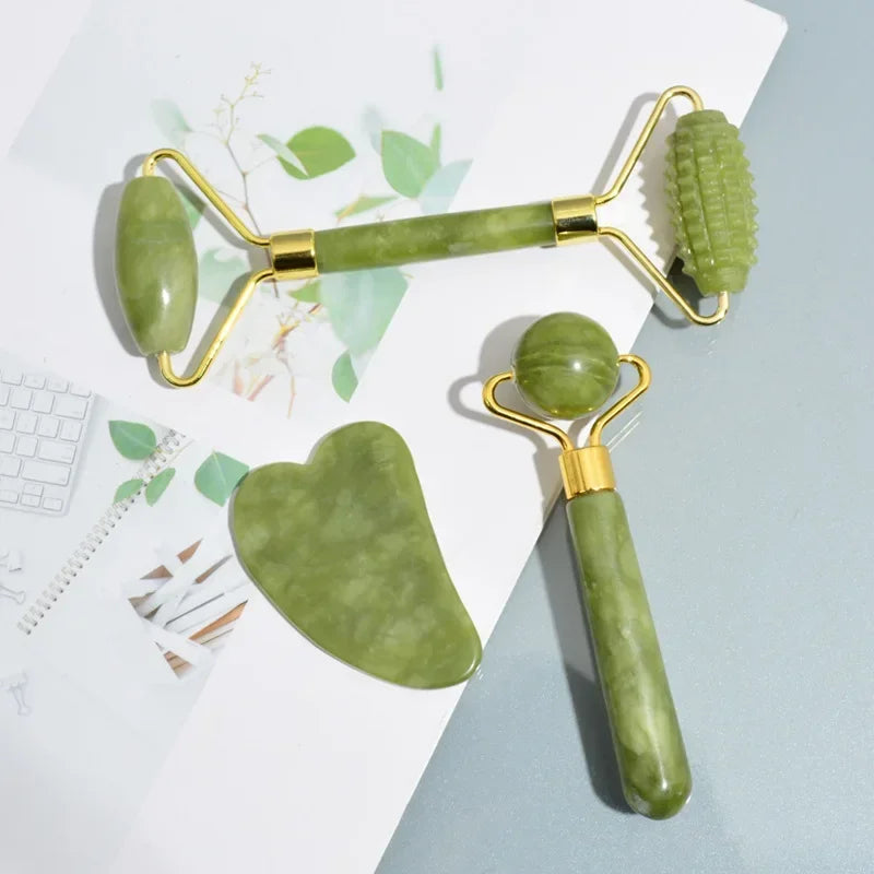 Natural Jade Roller Face Gua Sha Natural Stone Body Neck Massager Acupoint Eye Care Spa Massage Tools Massage Visage Lifting Badiee Stylez