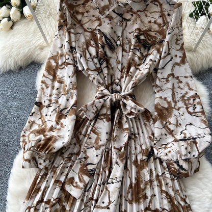 Chic vintage long sleeve turn-down collar button pleated Elegant Fairy korean fashion Boho women clothing Long dress