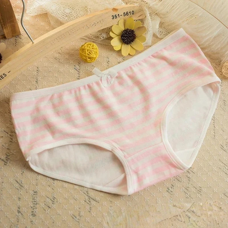 Kawaii Lolita Girls Japanese Anime Style Cosplay Women Panties Briefs With Bow Underwears Underpants Blue Pink White Stripe Gift Badiee Stylez
