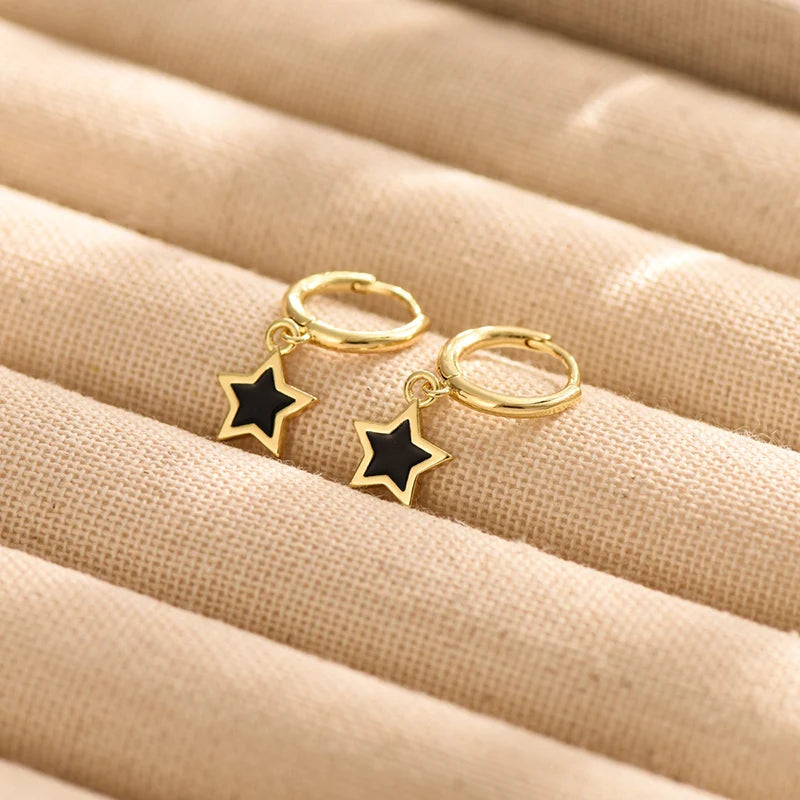 Cute Lovely Small Hoop Earrings For Women Tiny Huggie Mini Round Circle With Pentagram Star Pendant Female Dangle Ear Accessory Gold other