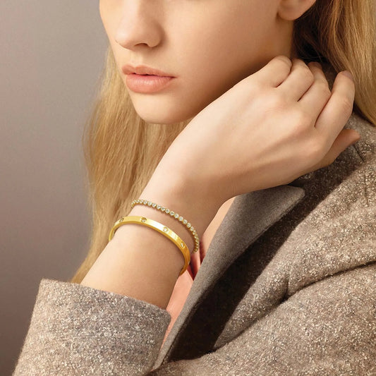 Vnox Love Tennis Chain Bracelets Round Zircon Stone Bangles Set, PVD Stainless Steel Women Jewelry Set Gift for Mom Mothers Day Badiee Stylez