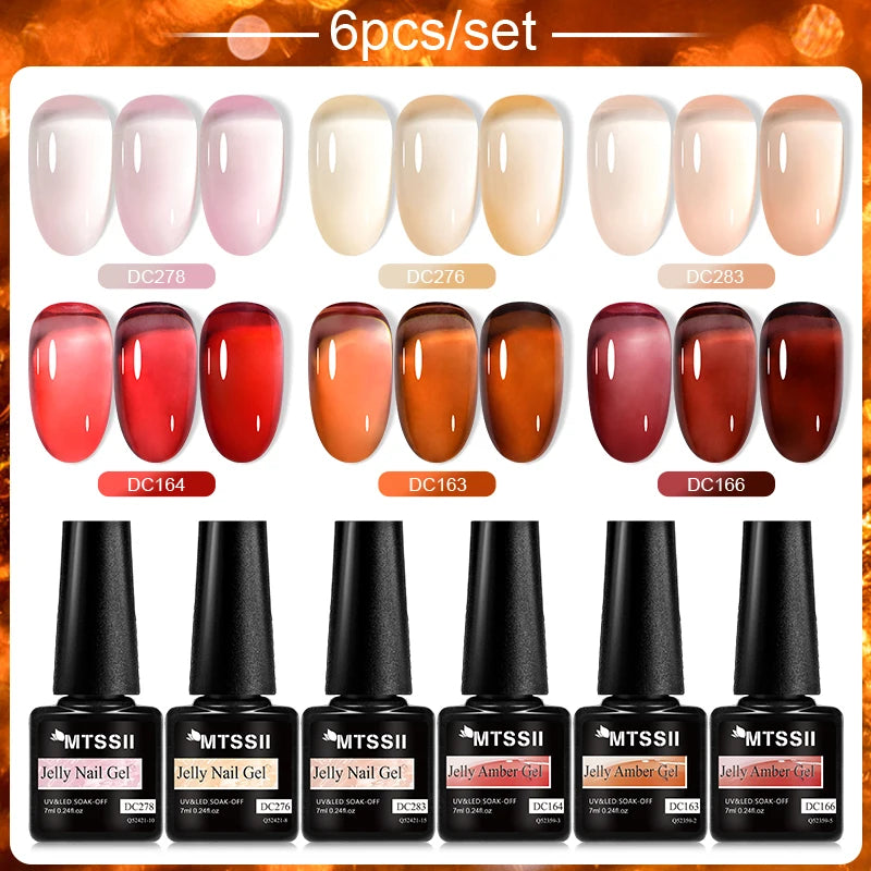 6PCS/SET Glitter Bright Pink Peach Gel Nail Polish Kit Spring Colorful Semi Permanent Soak Off Art UV Gel Varnish For Manicure ZH23574