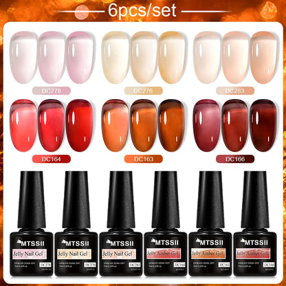 6PCS/SET Glitter Bright Pink Peach Gel Nail Polish Kit Spring Colorful Semi Permanent Soak Off Art UV Gel Varnish For Manicure ZH23574