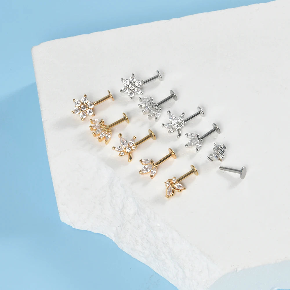 361L Surgical Steel Marquise Vertical Post Helix Piercing Crown/Butterfly Earrings Cartilage Helix Stud Body Piercing Jewelry