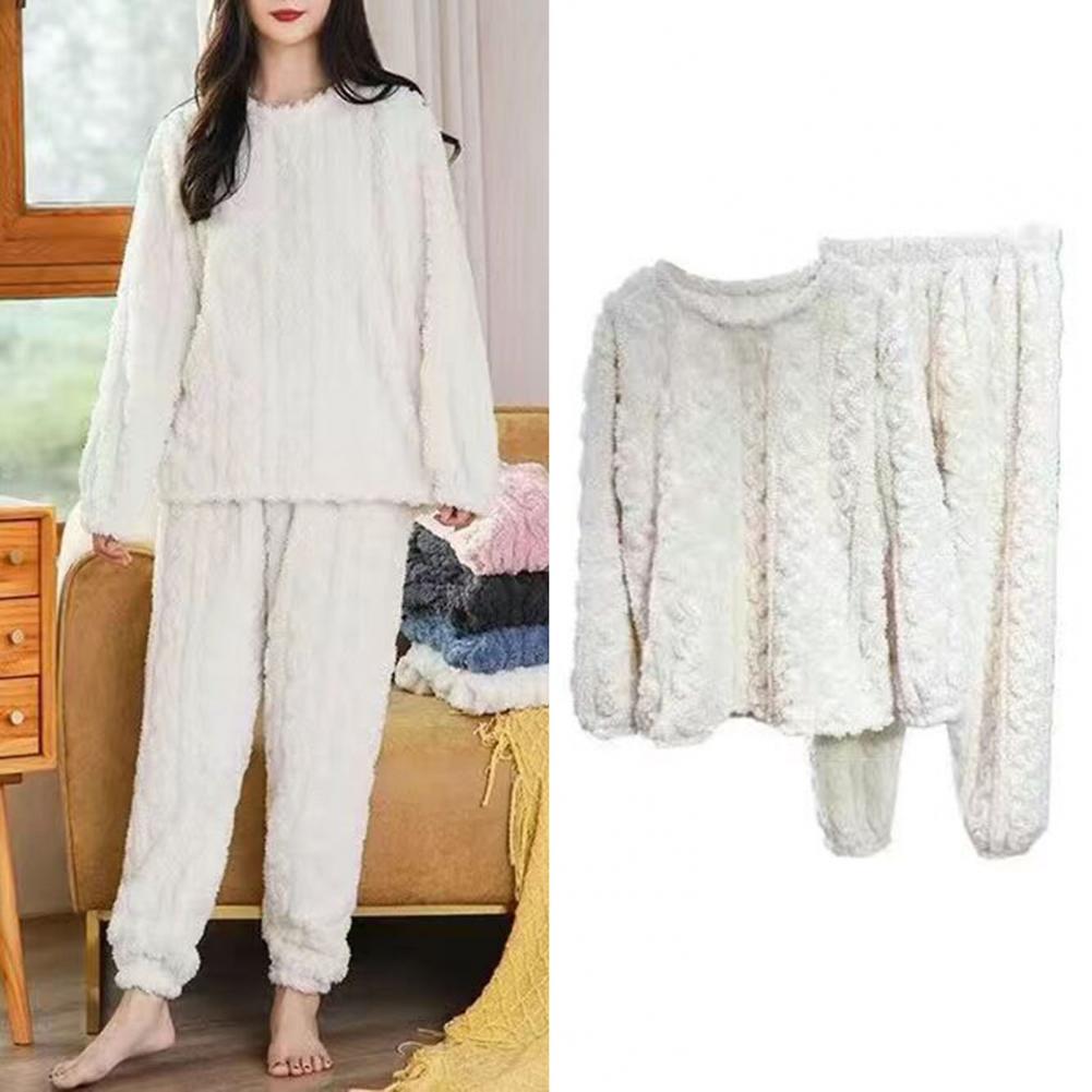 Women Warm 2 Piece Sets Thicken Soft Velvet Ribbed Fleece Set Pullover And Pants Casual Pajama Sets Women Autumn Winter 2023