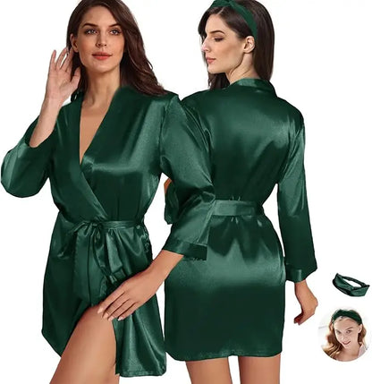 2Pcs Womens Floral Kimono Robe Silk Robes Bride Bridesmaid Satin Robes Bridal Dressing Gown Silky Bathrobe As the photo show 5 One Size