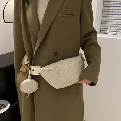 Portable Fanny Packs PU Chest Bag With Coin Purse Korean Style Banana Bag Half Moon Bag Large Capcity Running Waist Bag Men