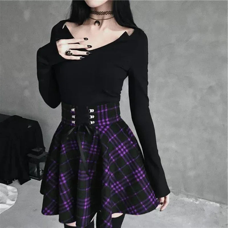 Black Checkered Women's Gothic Skirt Women Pleated Plaid Skirts Spring Autumn Girl Hip Hop Female Punk Goth Mini Skirt Clubwear 4