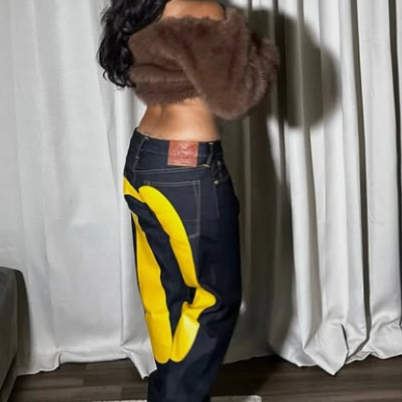 European and American hip-hop jeans men and women printing four seasons trendy trousers Gothic Y2K high street spring and summer