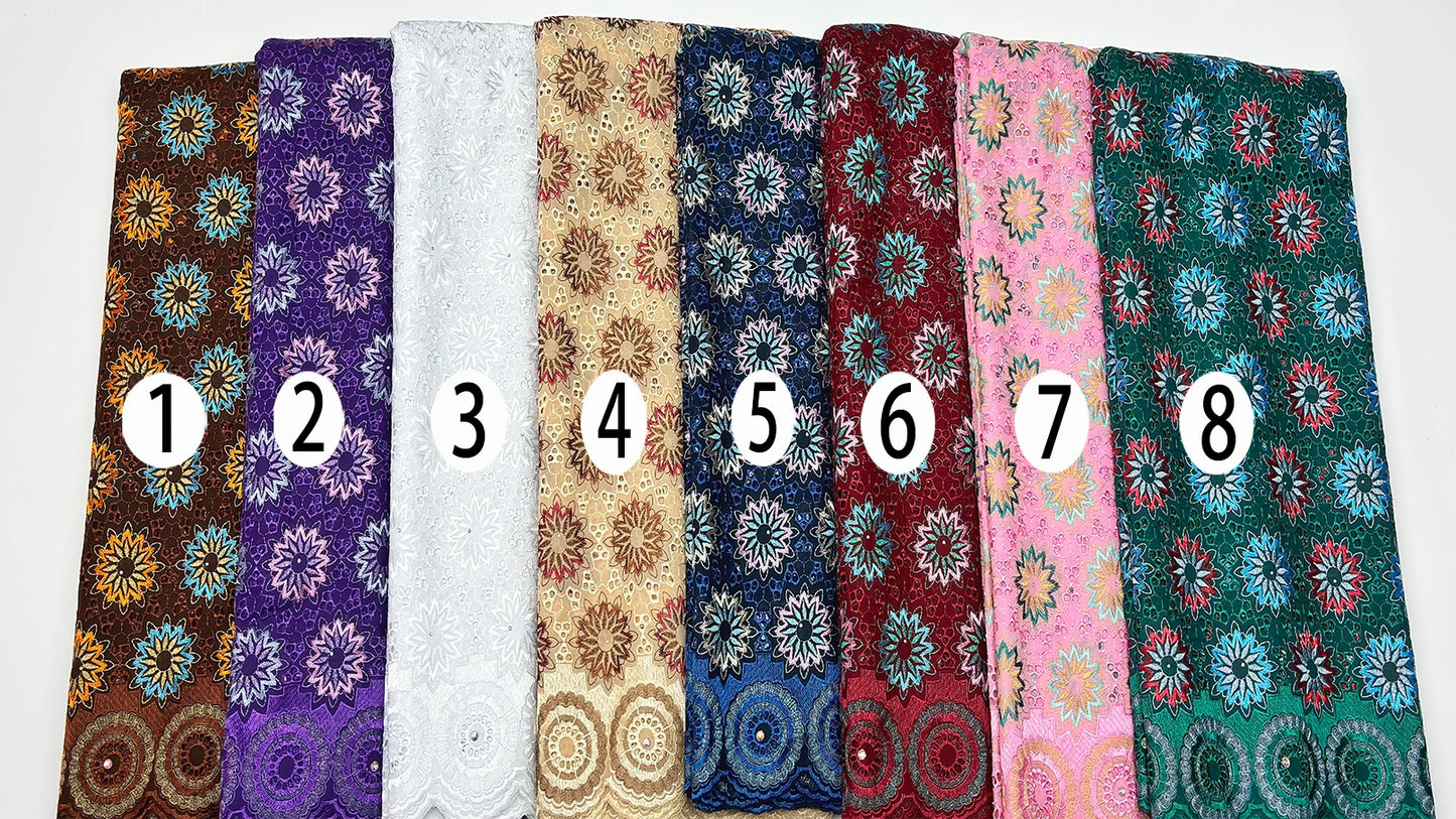 Original Austria Pure Cotton Lace Fabric 2024 High Quality Swiss Voile Embroidery Stones Lace Fabric For Women Celebration Dress