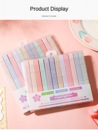 12 Pcs/Set Double Tip Highlighter Pens Kawaii Manga Markers Midliner Pastel Gel Set Stationery Journal School office Supplies Badiee Stylez