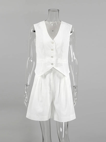 Marthaqiqi Loose Cotton Women'S Pajamas Sets Sexy V-Neck Sleepwear Tank Tops Nightwear Casual Shorts Femme Summer Pyjamas Suits