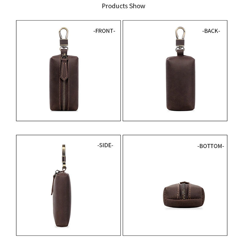 Genuine Leather Zipper Car Key Case Coin Purse Wallet with Key Car Smart Change Purse Coin Pouch Keychain Holder for Men Women