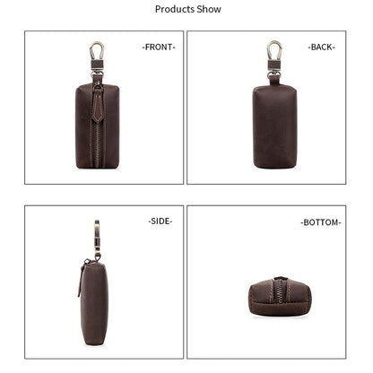 Genuine Leather Zipper Car Key Case Coin Purse Wallet with Key Car Smart Change Purse Coin Pouch Keychain Holder for Men Women