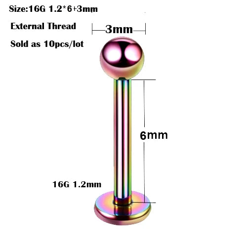 10Pcs/20Pcs/50Pcs G23 Titanium Labret Piercing Internal & External Design Lip Piercing Labret Stud Cartilage Helix Piercing Badiee Stylez