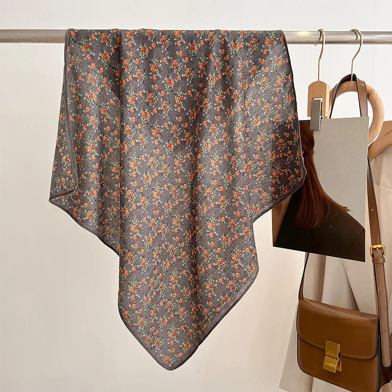 Fashion 70cm Cotton Square Scarf Women Floral Print Design Bandanas Lady Scarves Headband Accessories Handkerchief Hair QME144-02 65x65cm