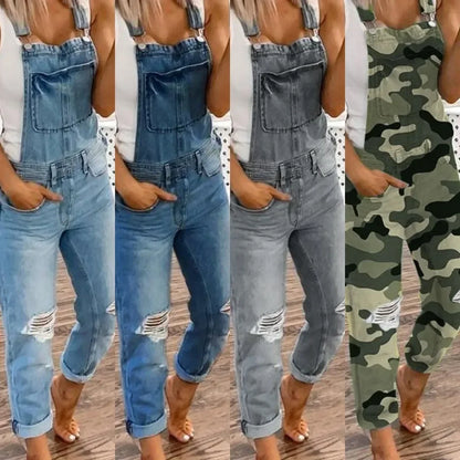Lugentolo Women Overalls New Sport Jeans Fashion Ripped Denim Female Large Size Mid-rise Straight-leg Trousers Do Old 5XL