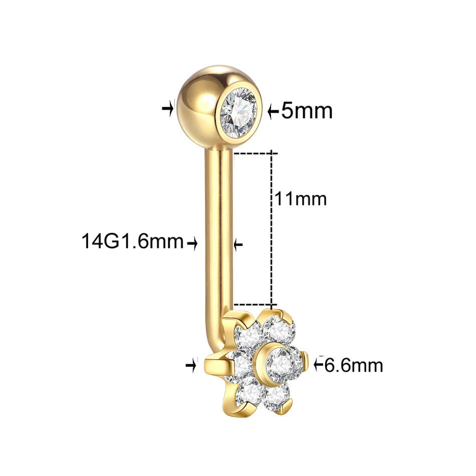 1PC Titanium Christina Piercing Flower Vertical Hood Intimate Piercing Gold Color Sexy Belly Rings Surface Jewelry for Men Women Badiee Stylez