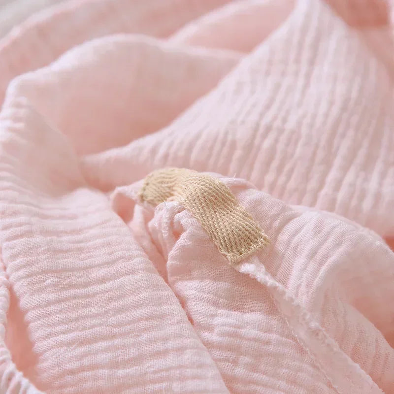 2025 Japanese summer new women's pajamas suit short-sleeved shorts two-piece 100% cotton crepe simple checked thin home clothes