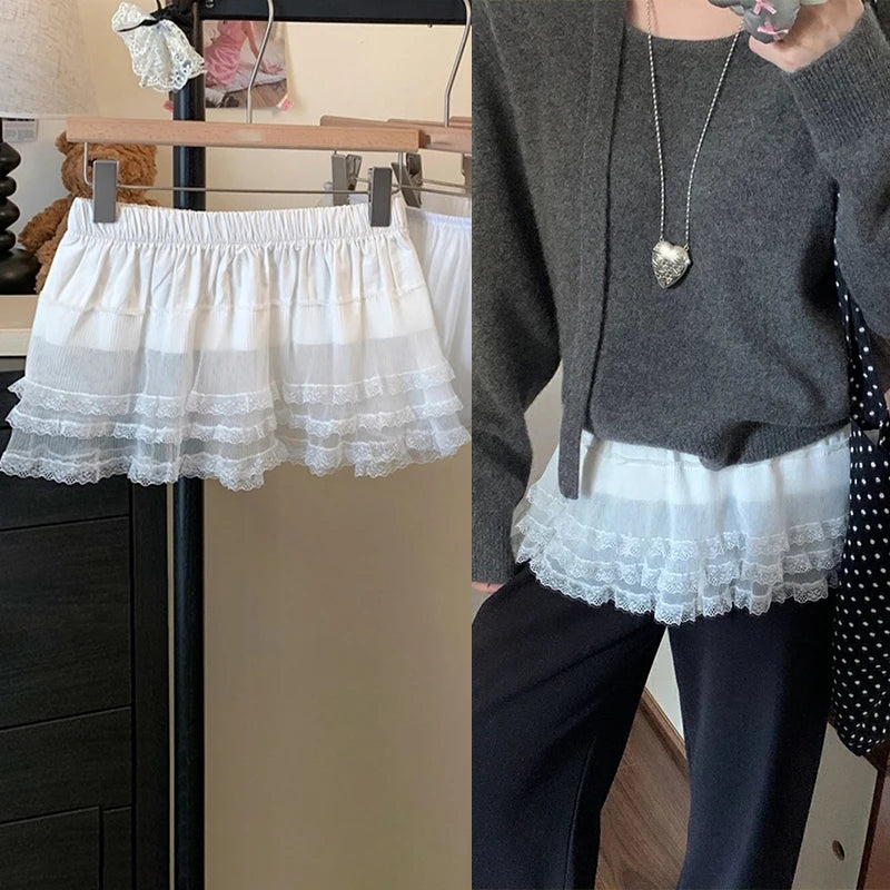 French Lace Up Short Fart Curtain Skirt Spring Layered Skirt INS Women Wrap Skirt Bandage Dress Apron Curtain Expansion Skirt 7 One Size