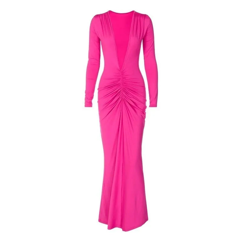 Women Sexy Elegant Long Dress Long Sleeve Backless Bodycon Slit Dress Autumn Evening Party Dresses Female Badiee Stylez