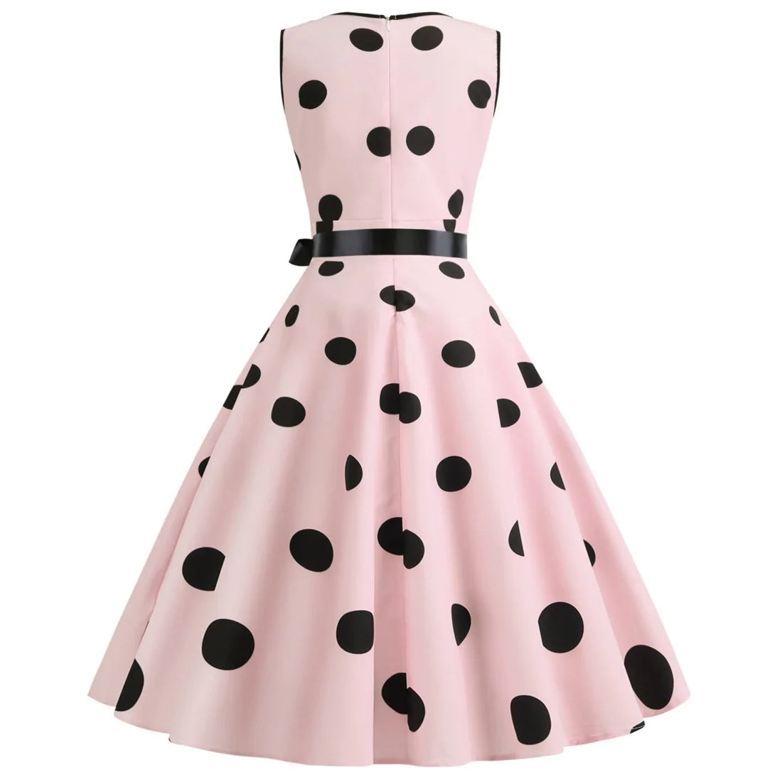 Summer V-neck sleeveless polka dot lace-up waist tucked vintage swing dress