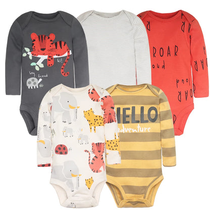 Baby Boy Bodysuits 5 Pieces Newborn Clothes Set Toddler Baby Girl Clothing 100% Cotton Soft Infant New Cartoon Bebe Jumpsuits black