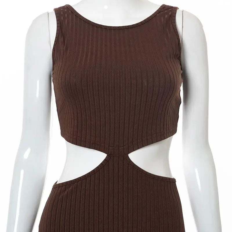 Y2K Europe and America spring new traf top women's solid color sleeveless hollow temperament high waist side dress