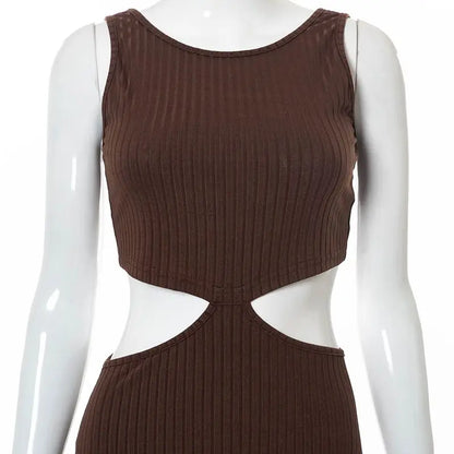 Y2K Europe and America spring new traf top women's solid color sleeveless hollow temperament high waist side dress