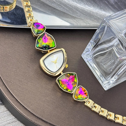 Women's irregular shape large sparkling special-shaped rhinestone simple sun pattern dial Fashion trend avant-garde quarts watch