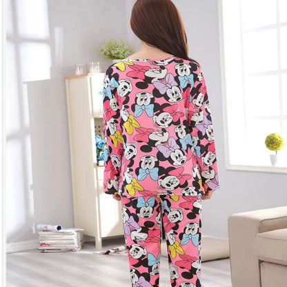 Spring And Autumn Long Sleeve+Long Pants Two Piece Pajama Set For Women Cartoon Cute Mickey Home Clothes Set