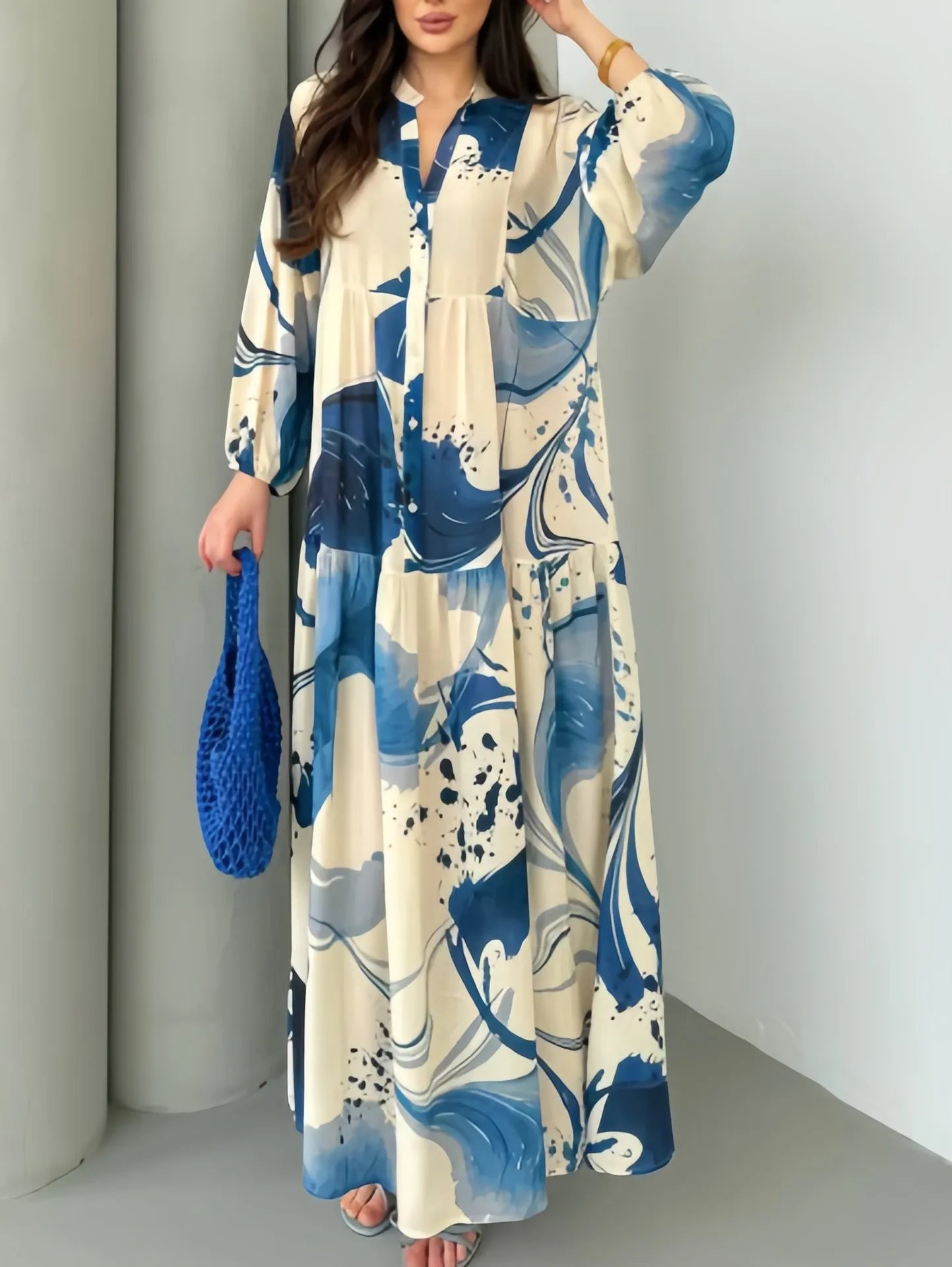 Printed Loose Long Shirt Women's Long-sleeved Dresses Spring Autumn New Fashion Spliced elegant Female Casual Robe Dresse 2025 Badiee Stylez