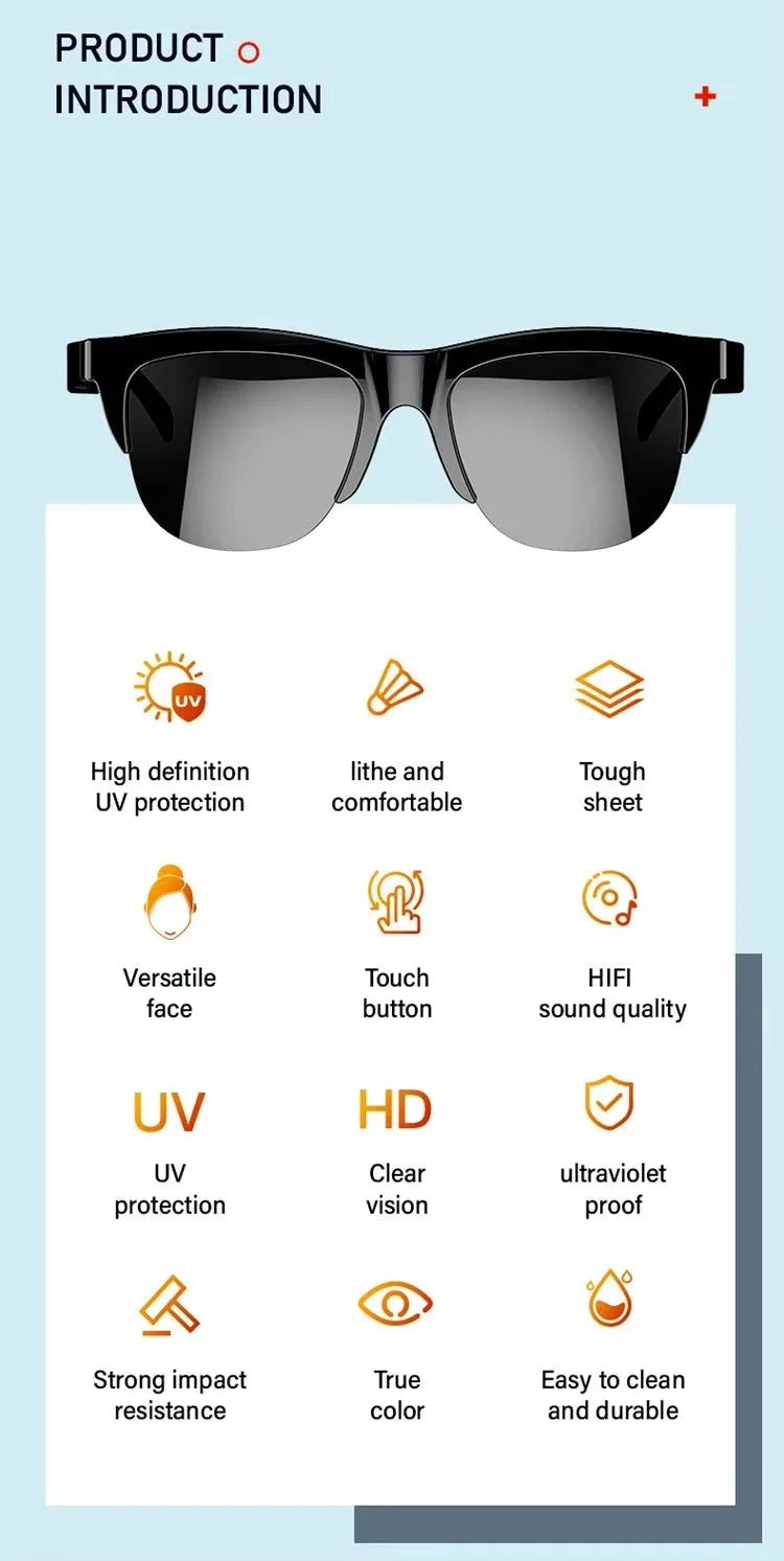 Xiaomi Bluetooth Glasses Earphones 2025 New Edition, Glasses with Earphone Function Smart Touch Waterproof Microphone Earphones Badiee Stylez