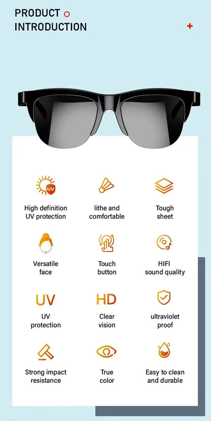 Xiaomi Bluetooth Glasses Earphones 2025 New Edition, Glasses with Earphone Function Smart Touch Waterproof Microphone Earphones Badiee Stylez