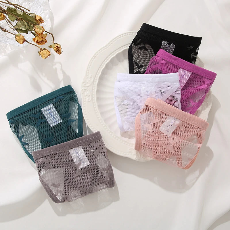 S-XL Sexy G String Thong Mesh Perspective Women Panties Low Waist Female Underpants Solid Color T-back Underwear Thongs Women