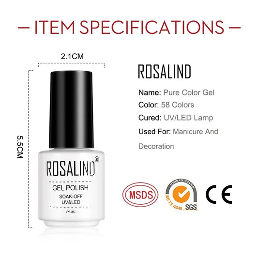 ROSALIND Hot-sale Bottle Gel Nail Polish Vernis Semi Permanent Primer Top Coat Bright Classic For Nail Art Design LED/UV Lamp