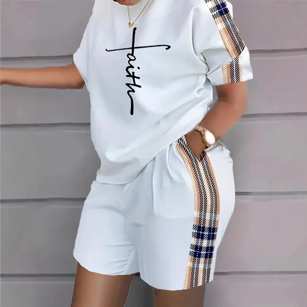 Digital Print round Neck Short Sleeve Women's Suit Summer New Style Elegance Quality Polyester Fiber Skirt Set from Mainland Chi Badiee Stylez