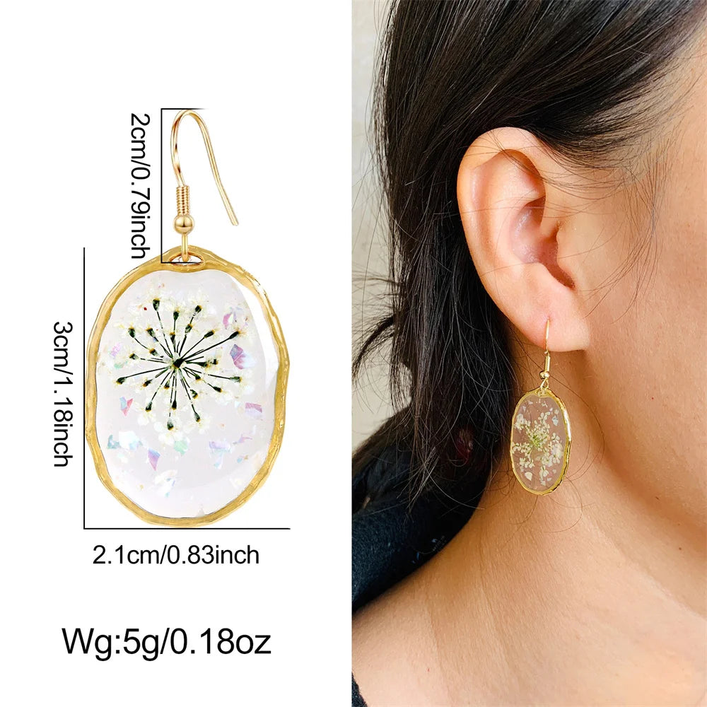 New In Earrings Dried Flower Crystal Dangle Hoop Earrings For Women Stainless Steel Diycharm Long Earring Cute Jewelry Wholesale