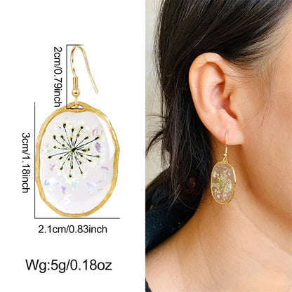 New In Earrings Dried Flower Crystal Dangle Hoop Earrings For Women Stainless Steel Diycharm Long Earring Cute Jewelry Wholesale