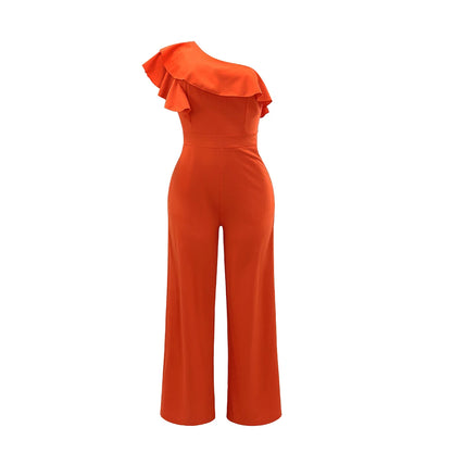 Ruffle One Shoulder Jumpsuit, Elegant Solid jumpsuit For Spring &Summer, women's Clothing Badiee Stylez