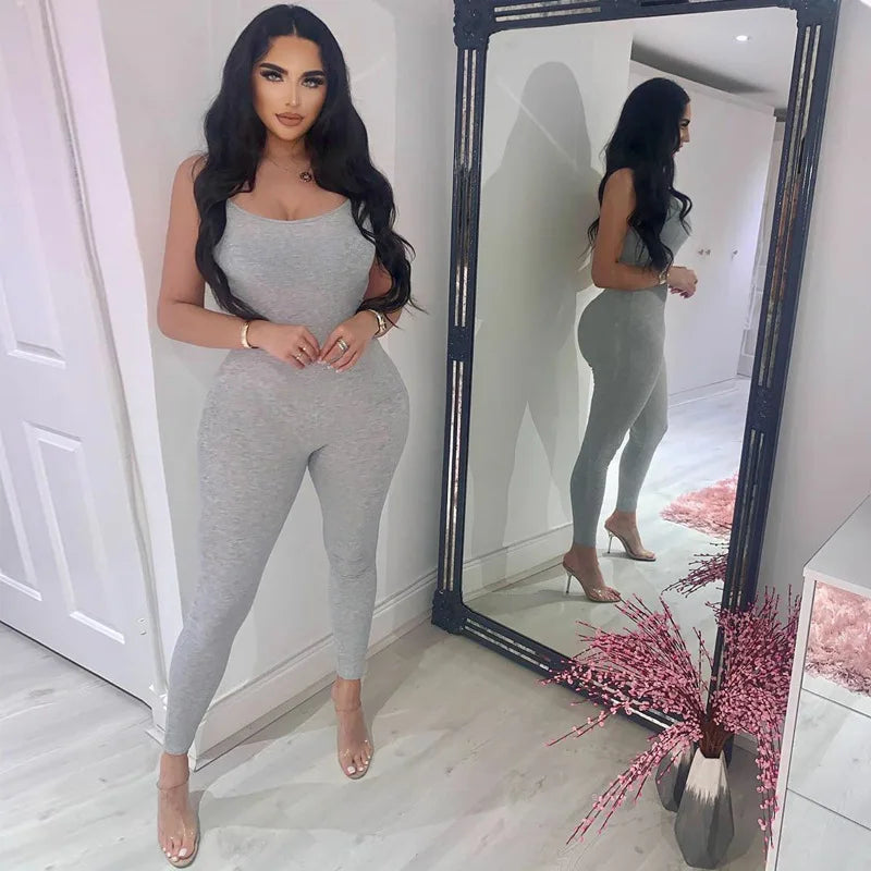 Dulzura Solid Bodycon Strap Jumpsuit For Women Bodycon Sexy Streetwear Fall Winter Skinny Rompers Sportswear Wholesale Items