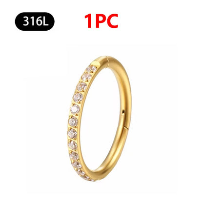 1/10Pc Stainless Steel Nose Ring CZ 16G Hinged Septum Clicker Segment Ear Tragus Cartilage Daith Lip Nose Body Piercing Jewelry 1Pc Gold Zircon