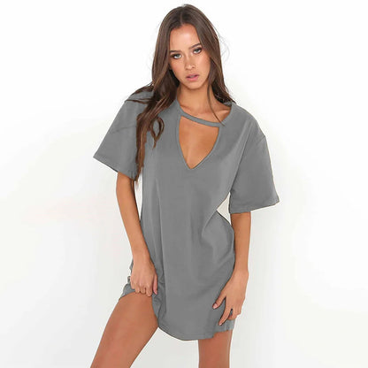 Sexy Elegant Dress Wrap Deep V Neck Cut Out Loose Dress Women Solid Color Short Sleeve Mini Dress Club Party Vestidos Badiee Stylez