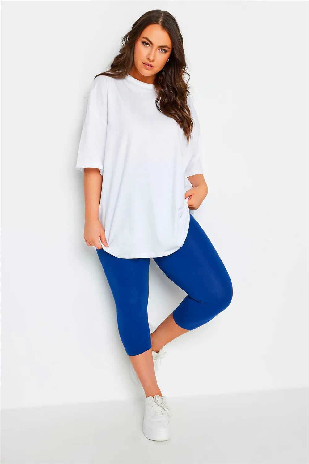Women Capris Plus Size Curve Cropped Leggings Ultra Strech White Blue Orange Black Stretchy Work Out Leggings 2X 3X