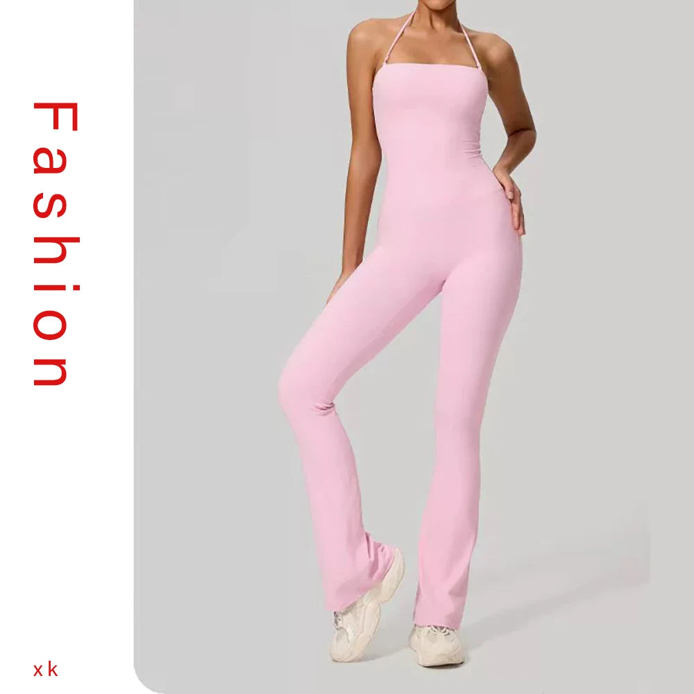Fashionable Peach-Shaped Hip-Lifting And Neck-Hanging Yoga Jumpsuit For Women Casual And Slightly Flared Fitness Yoga Wear Badiee Stylez